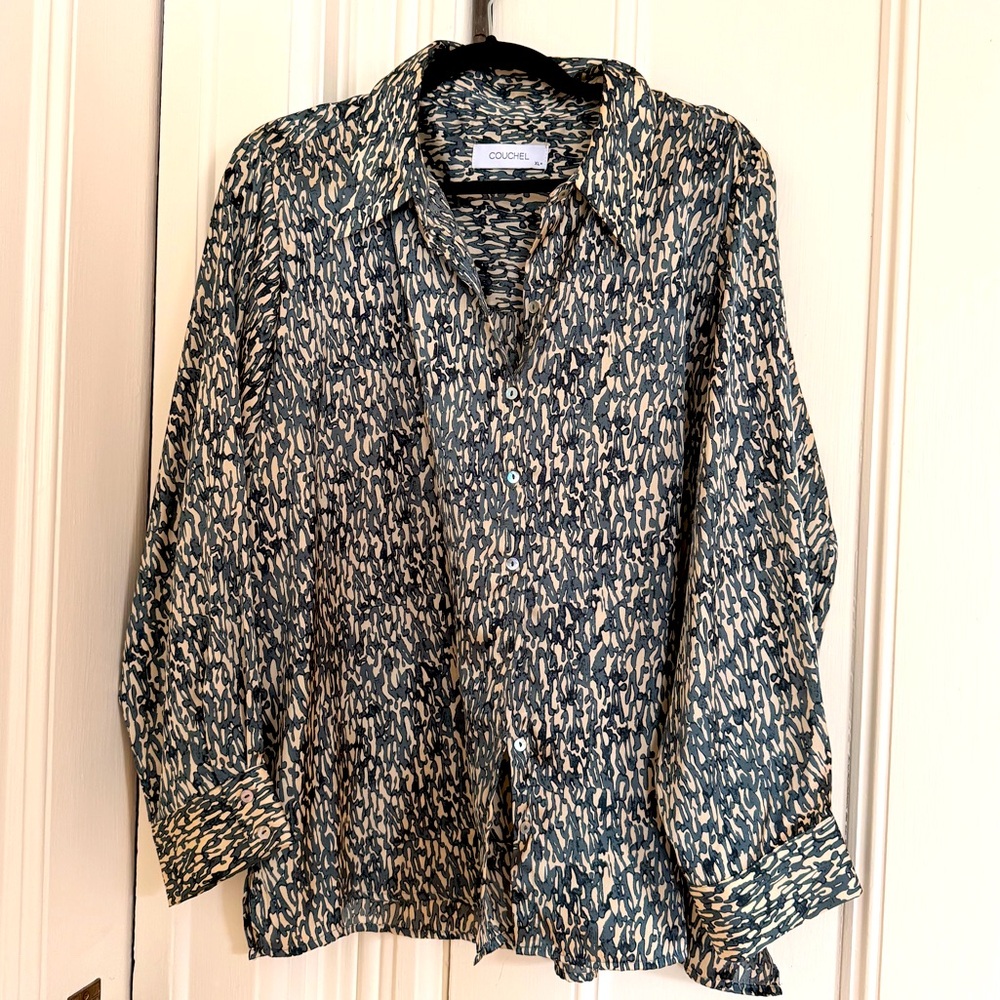 Gorgeous Teal patterned blouse purchased in Spain